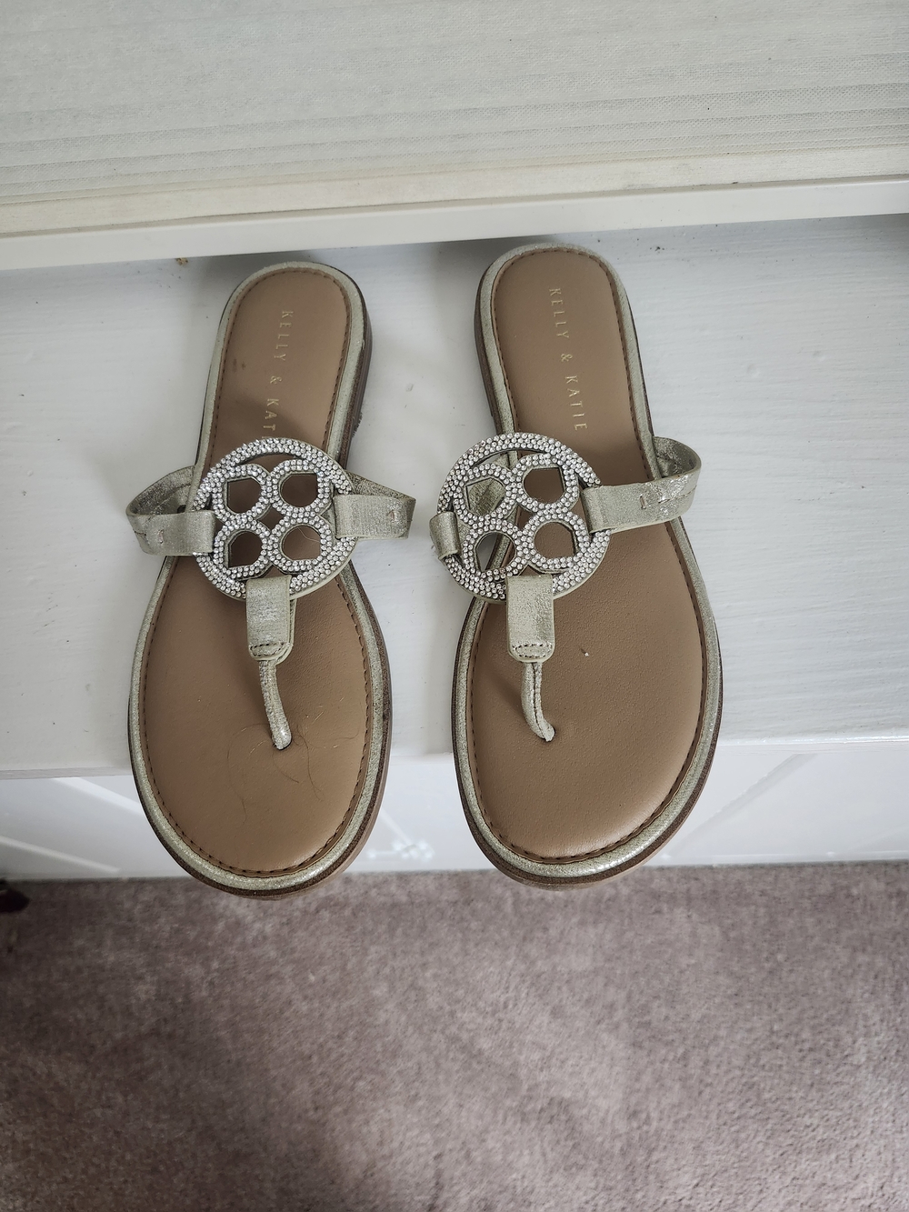 Kelly & Katie Metallic Silver Embellished Thong Sandals, Size 8.5